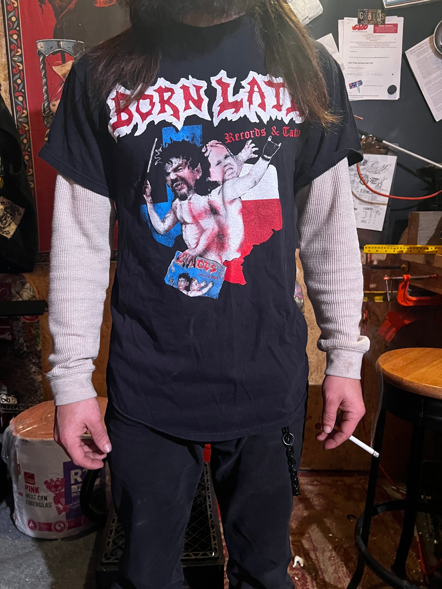 Born Late Records & Tattoo Black T-Shirt